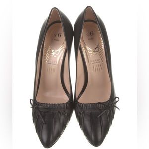 GUCCI Black Nappa Charlotte Bow Top Leather Pump High Heels